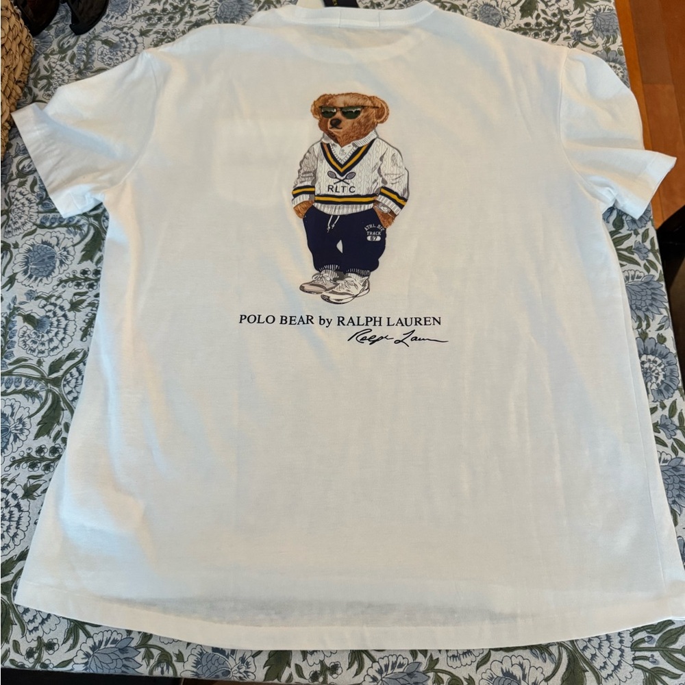 Ralph Lauren White Short Sleeve Polo Tennis Bear Tee